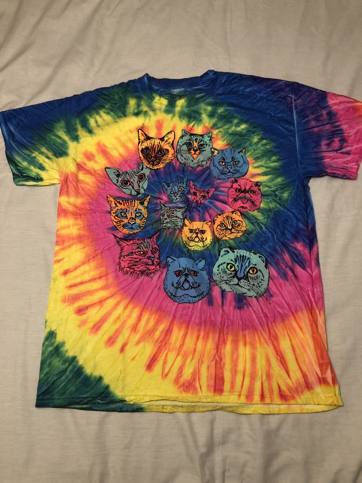 Vintage Trippy Cat Tie Dye Tee