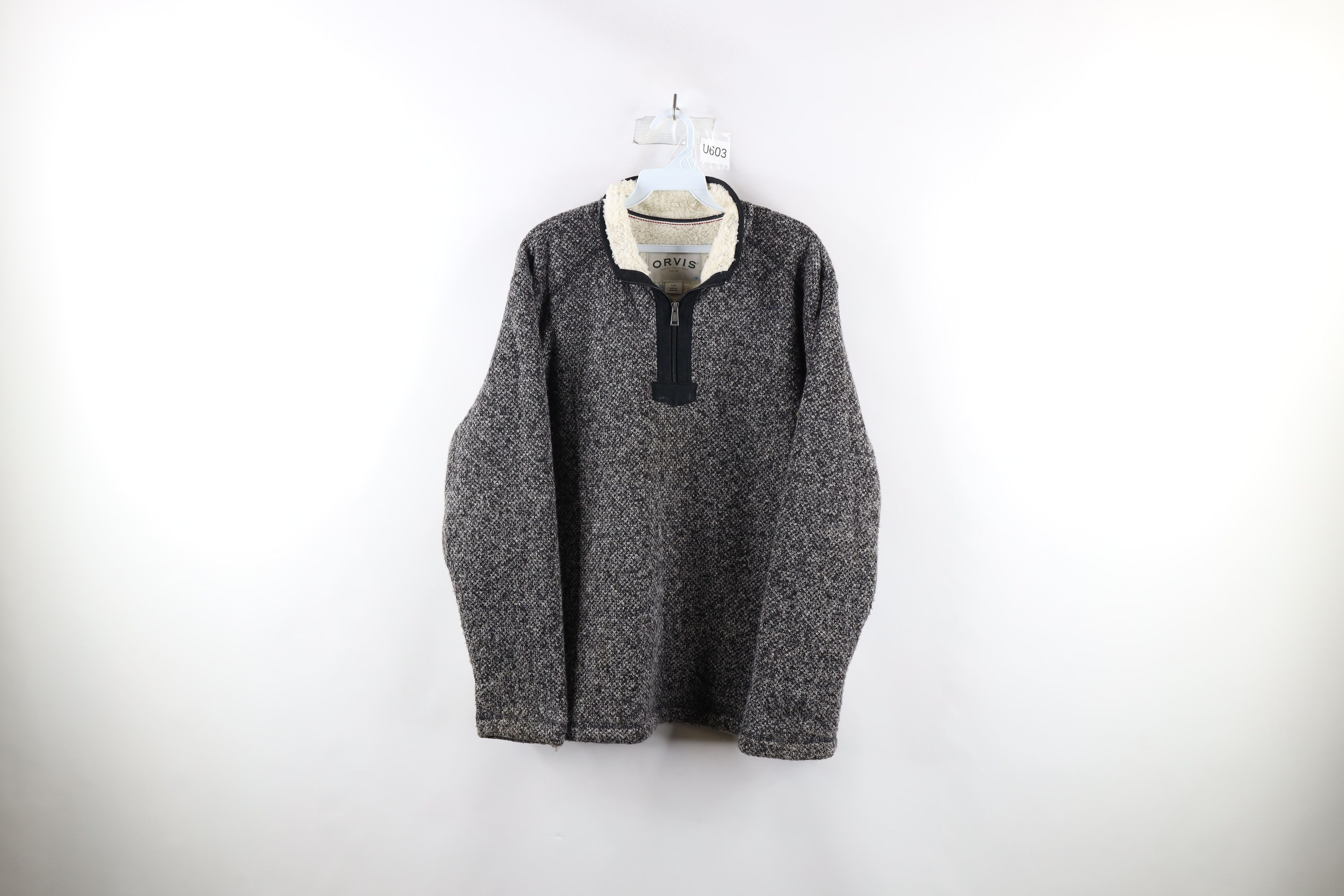 Vintage Orvis Heavyweight Fleece Lined Knit Half Zip Sweater