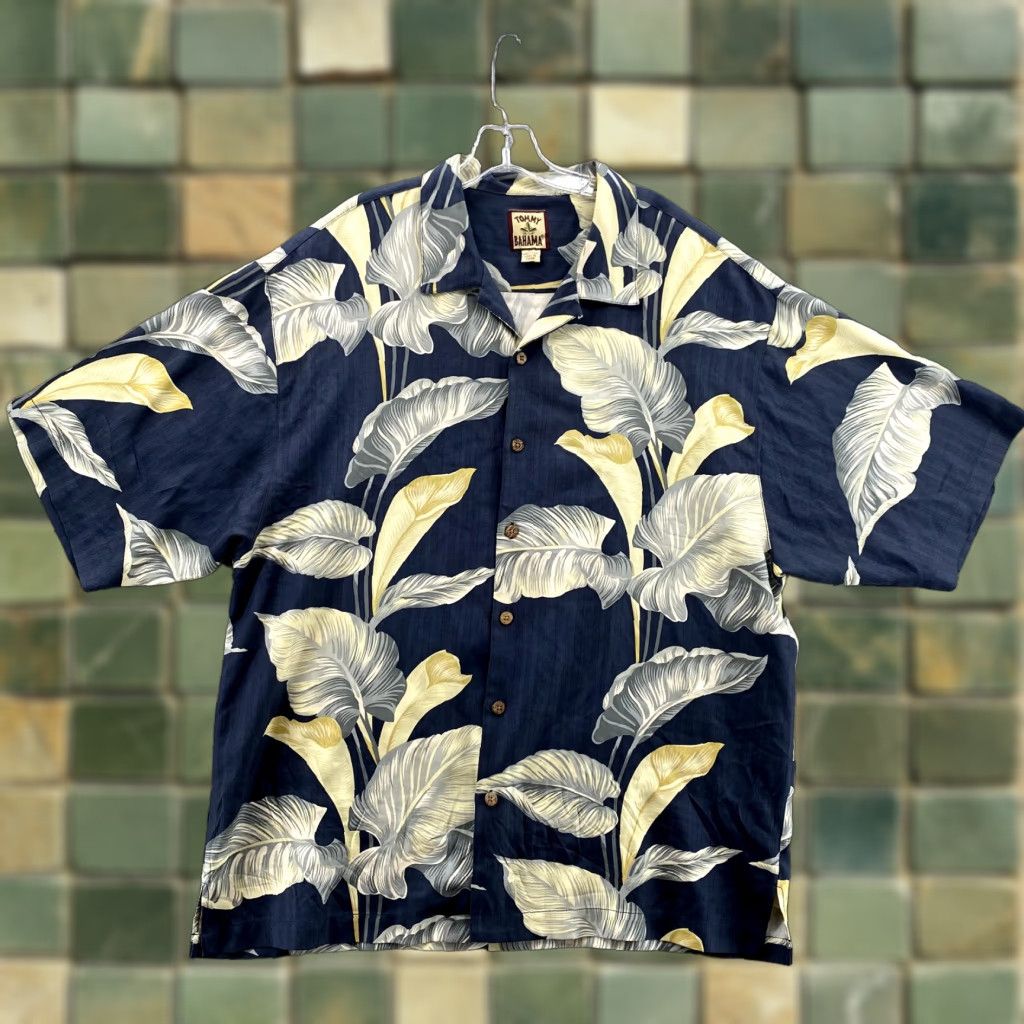 Vintage Tommy Bahama Hawaiian Silk Shirt Men Xl Tropical Leaf Print 90 S Classic Beach Holid