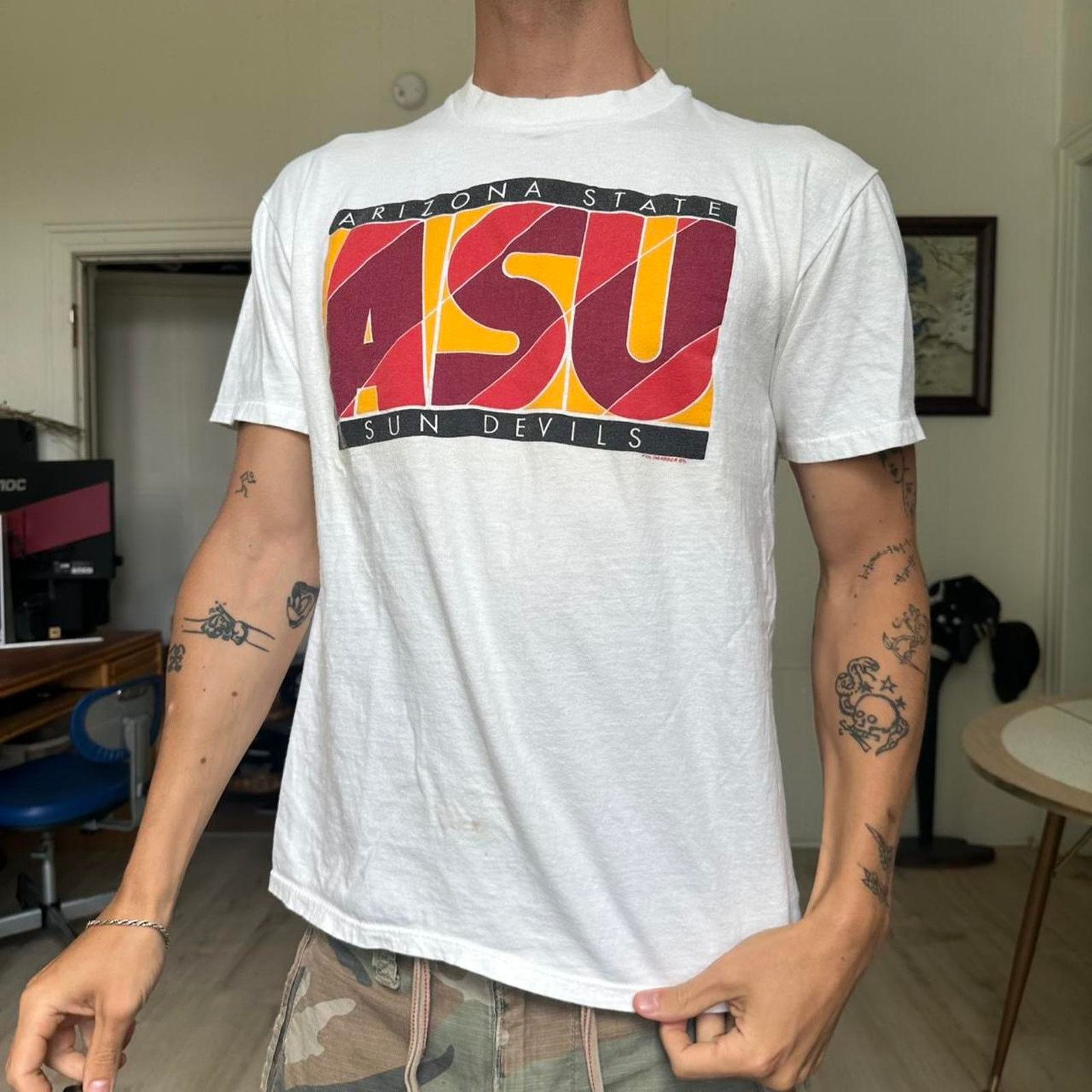 Vintage 80s Asu Arizona State Sundevils Graphic Cotton Tee Hoodie, Sweatshirt | FlexRushtees.com