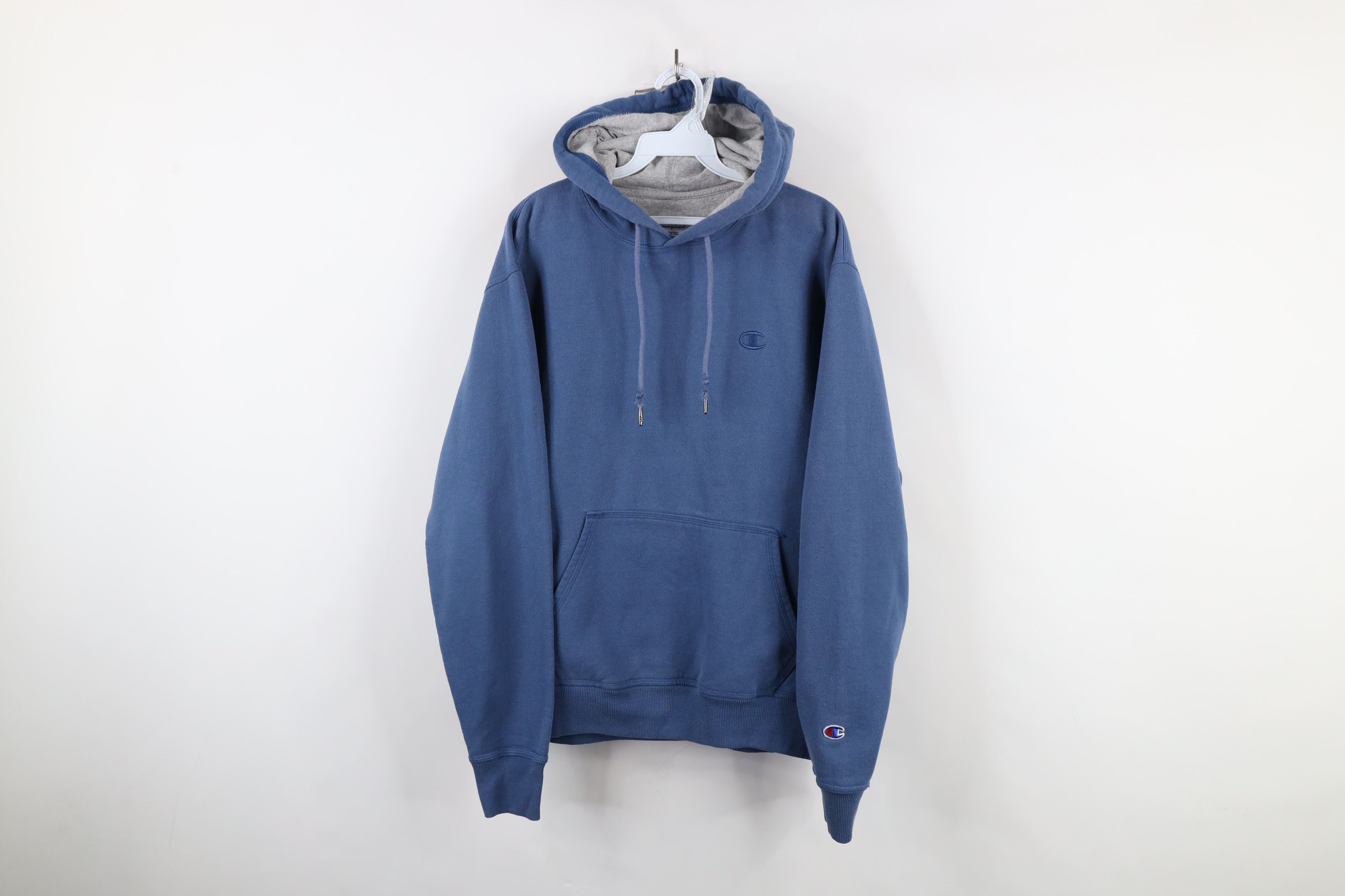 Vintage Champion Sun Faded Monochrome Hoodie Sweatshirt Blue T-Shirts | FlexRushtees.com