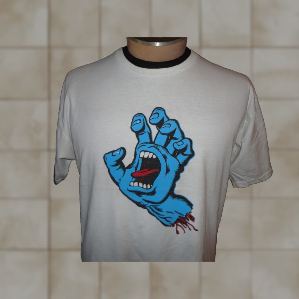 Vintage Santa Cruz T Shirt M White Unisex Adults Short Sleeve Screaming Hand Shirt Boys Girls
