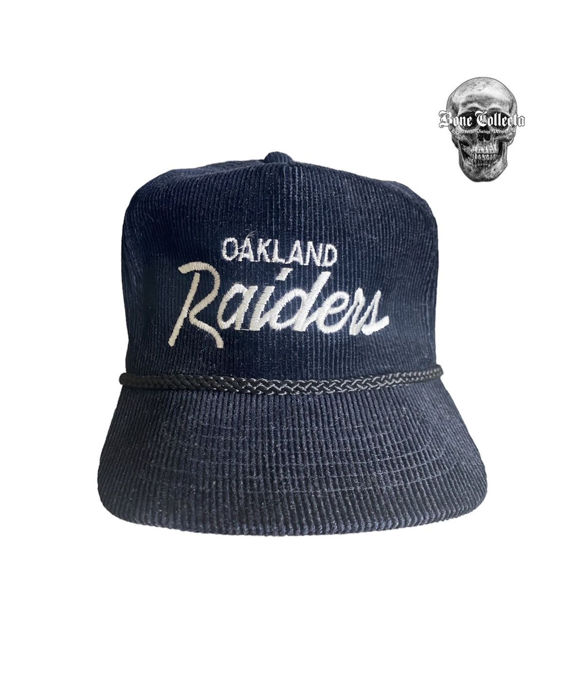 Other Vtg Oakland Raiders Script Corduroy Zipper Back Snapback