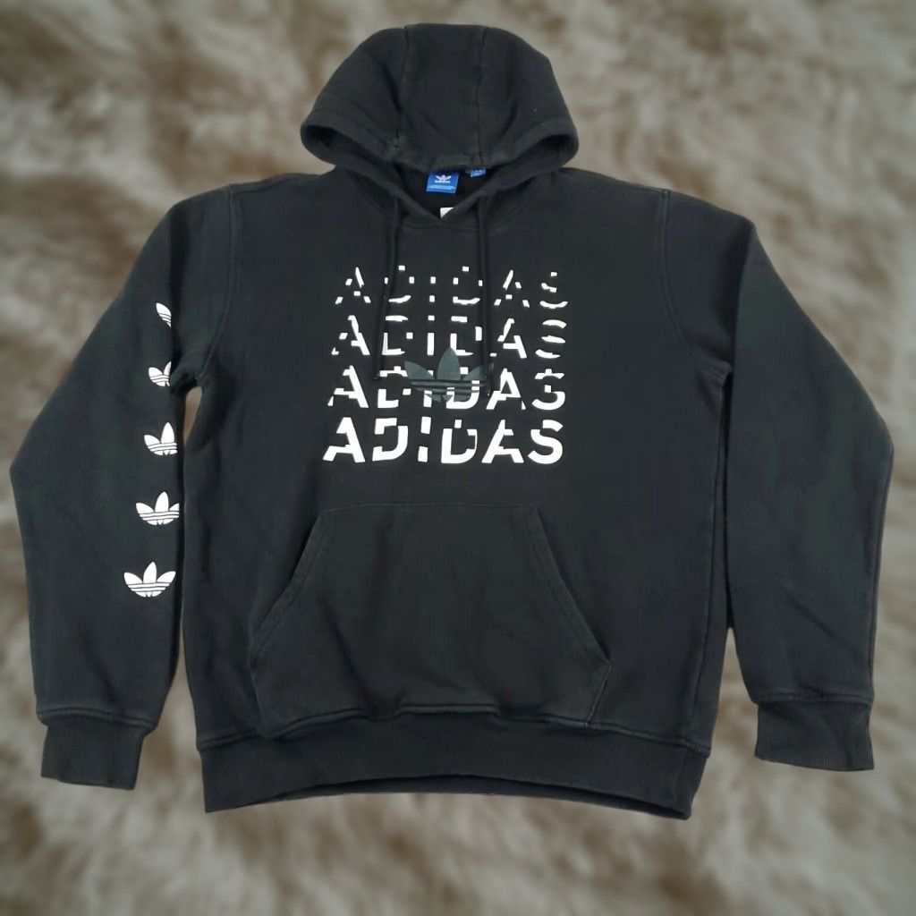Adidas Men S Black Pullover Hoodie Sweater Knit Logo All Seasons Fall Winter Sweatshirt Mediu