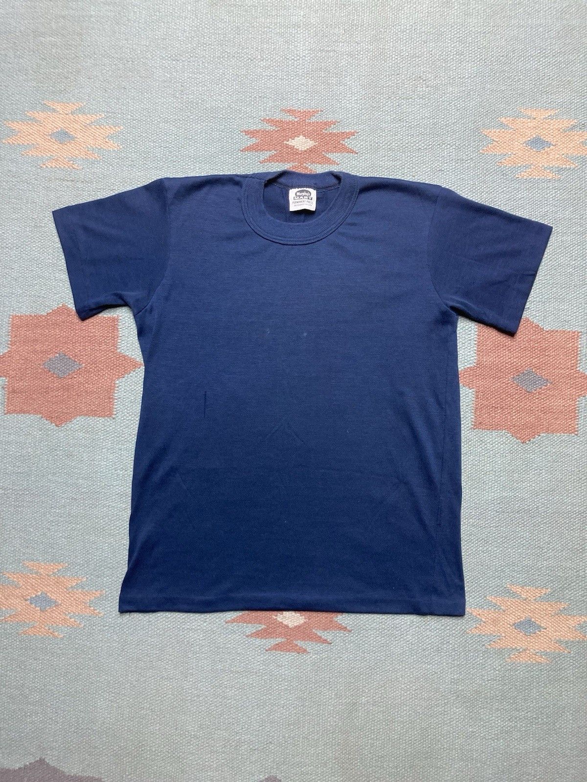 Vintage 60s T Shirt Soft Navy Blue Blank Boys L Womens M Baby Tee