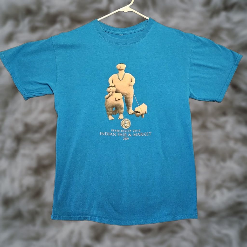 Vintage Native Art Aztec Heard Museum Arizona Men T Shirt M Blue Aztec Western Mens