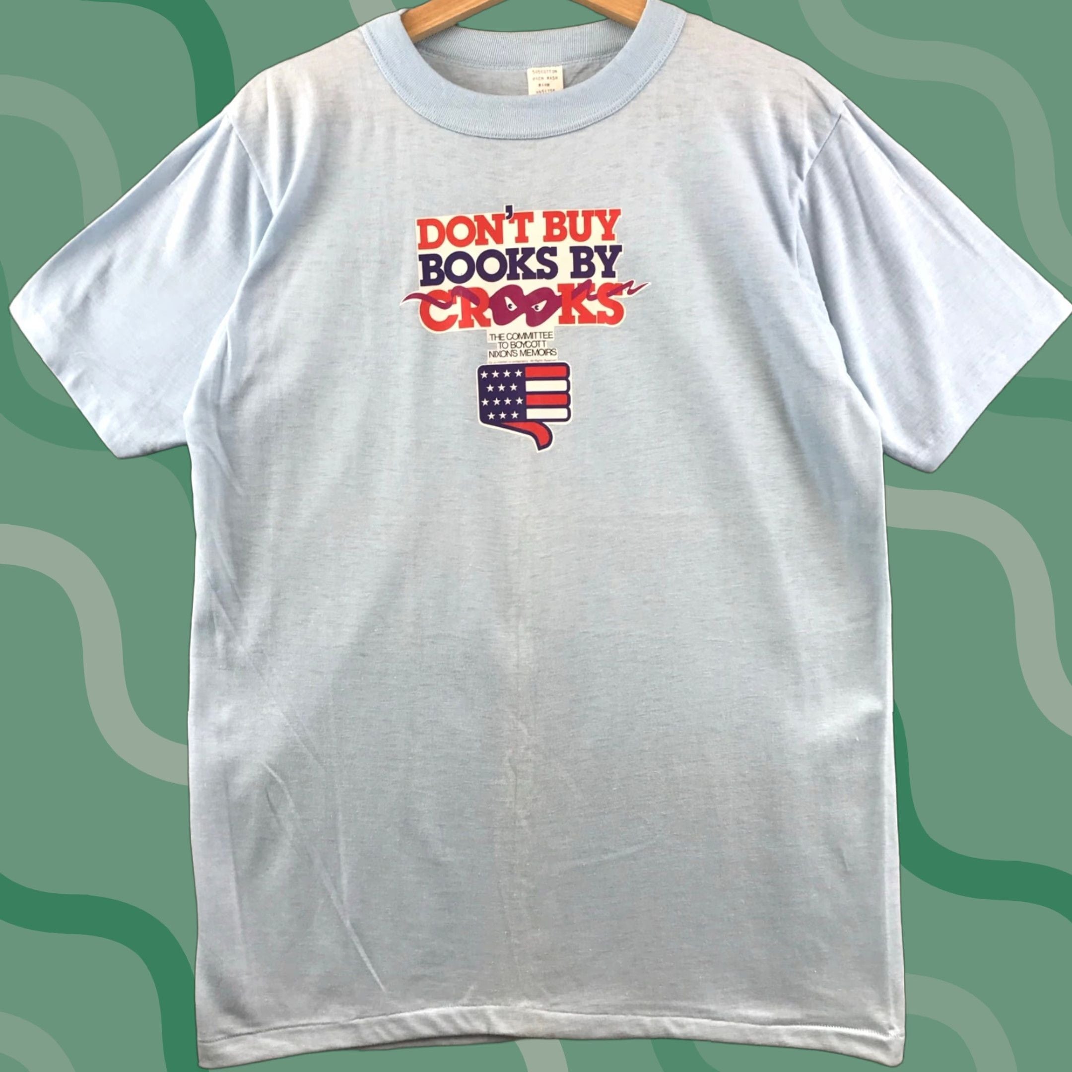 Vintage 70s Nixon Memoirs T Shirt Crooks Committee Boycott President Books Blue Xl Men Shirt
