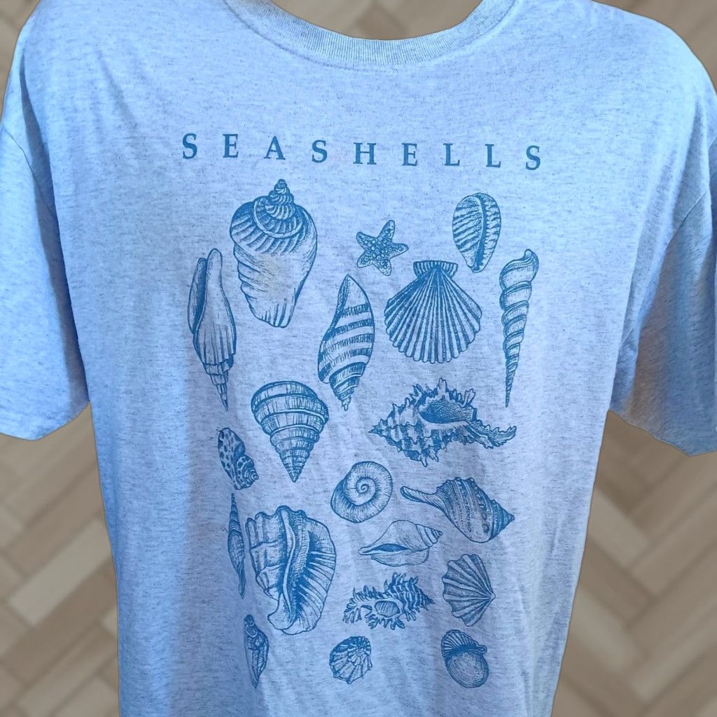 Vintage Seashell Men S Xl Graphic T Shirt Ocean Beach Soft Heather Gray 90s