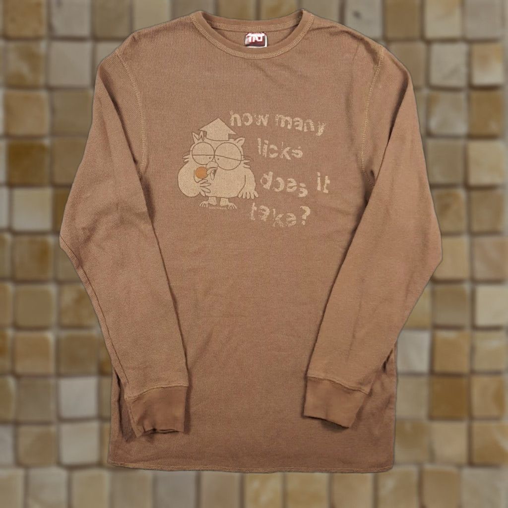 Vintage Y2k Tootsie Pop Cartoon Owl Thermal Knit T Shirt Men Xl Brown Food Drink 90s 00s Ret Hoodie, Sweatshirt