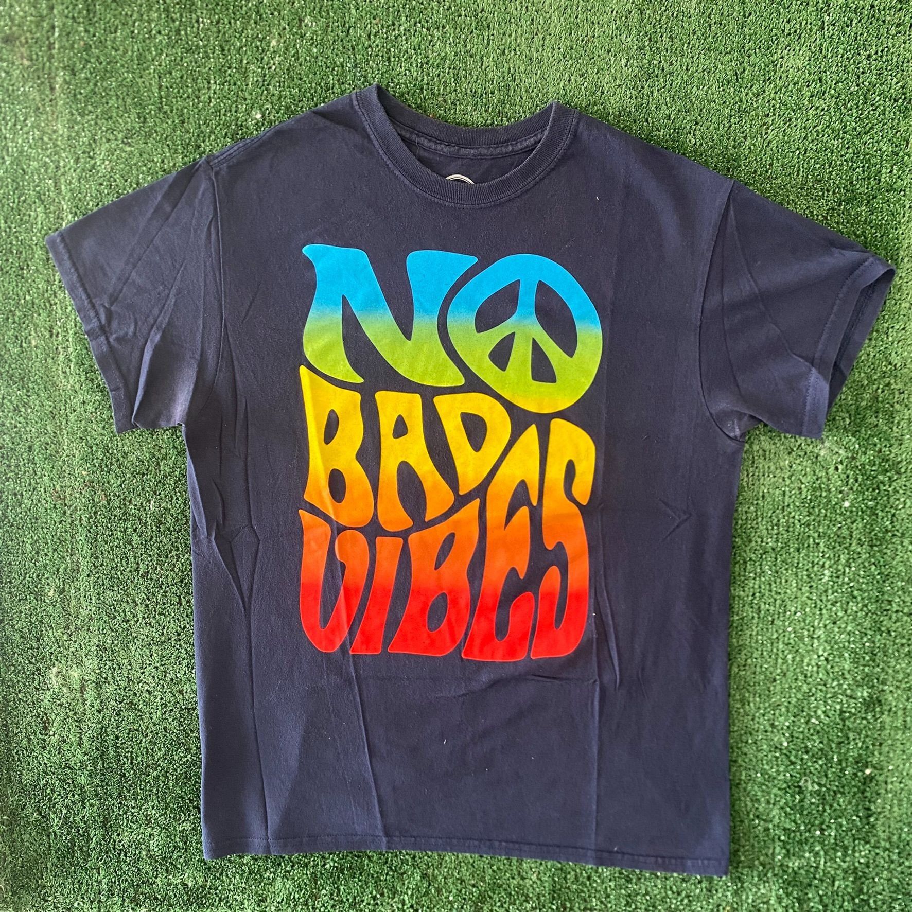 Vintage No Bad Vibes Quote Shirt Navy Rainbow Peace Sign Hippie Tee Hoodie, Sweatshirt | FlexRushtees.com