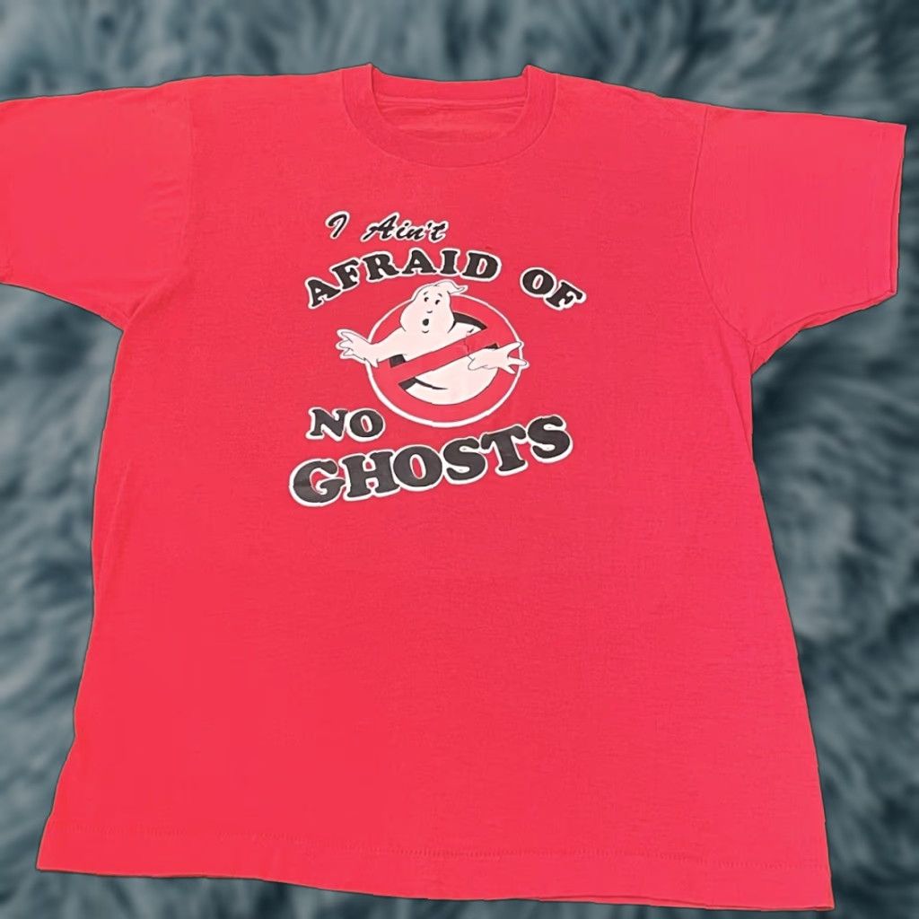 Vintage Ghostbusters Aint Afraid Of No Ghost Vtg Iron On Tee Shirt L Red 80s Mens T Shirt