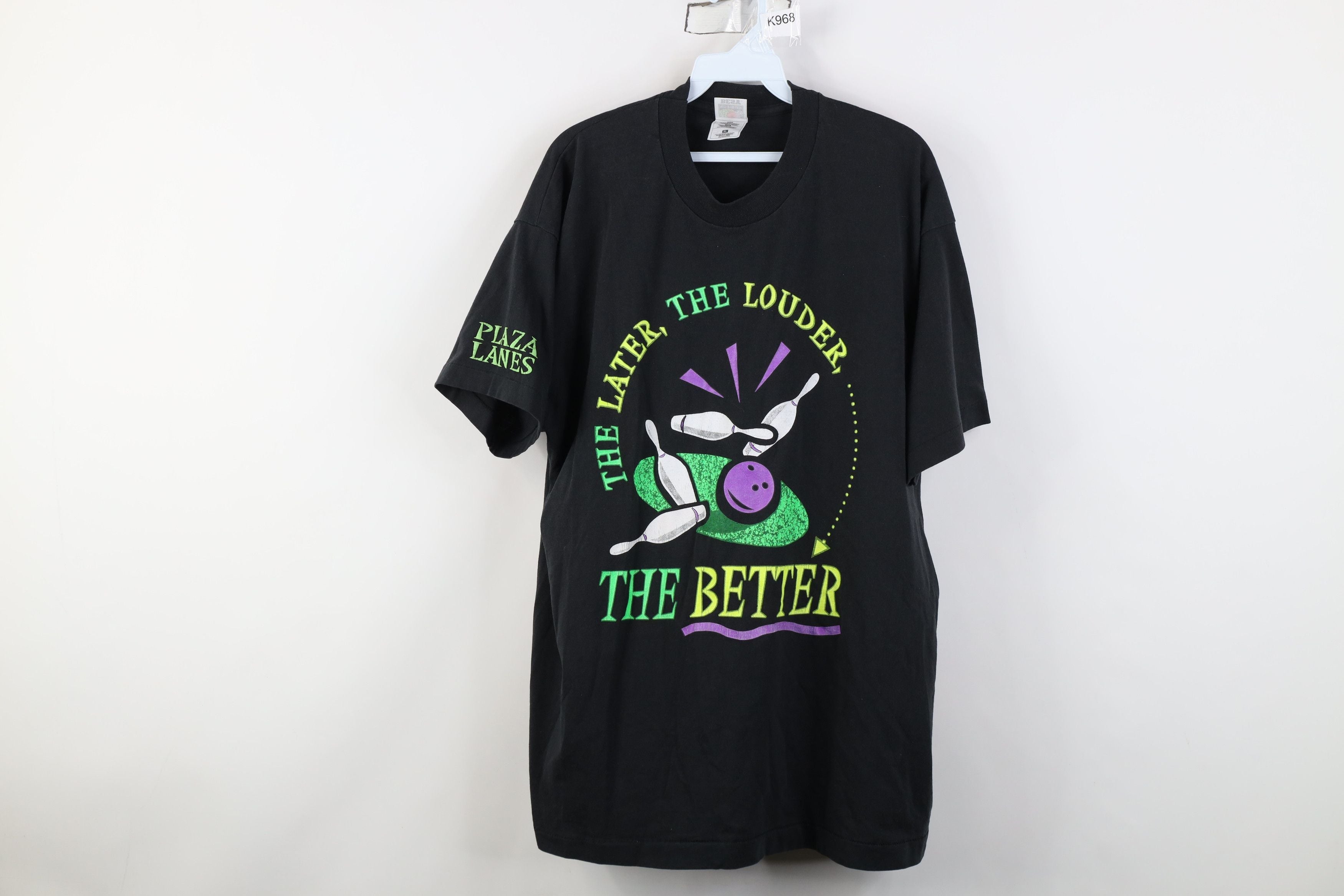 Vintage 90s Plaza Lanes Bowling Alley Staff T Shirt Black Hoodie, Sweatshirt | FlexRushtees.com