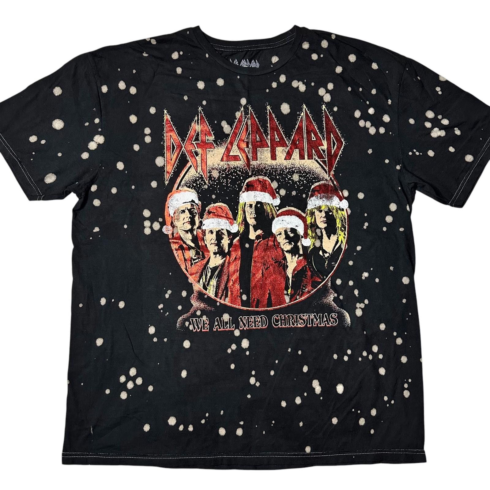 Leppard Nwot Def Leppard We All Need Christmas Bleach Dye Tee Men L Hoodie, Sweatshirt | FlexRushtees.com