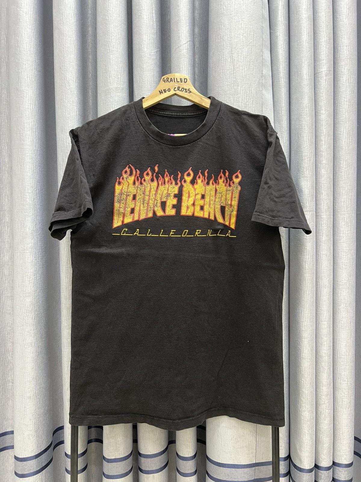 Vintage Thrashed Faded Flame Venice Beach Skate Tee