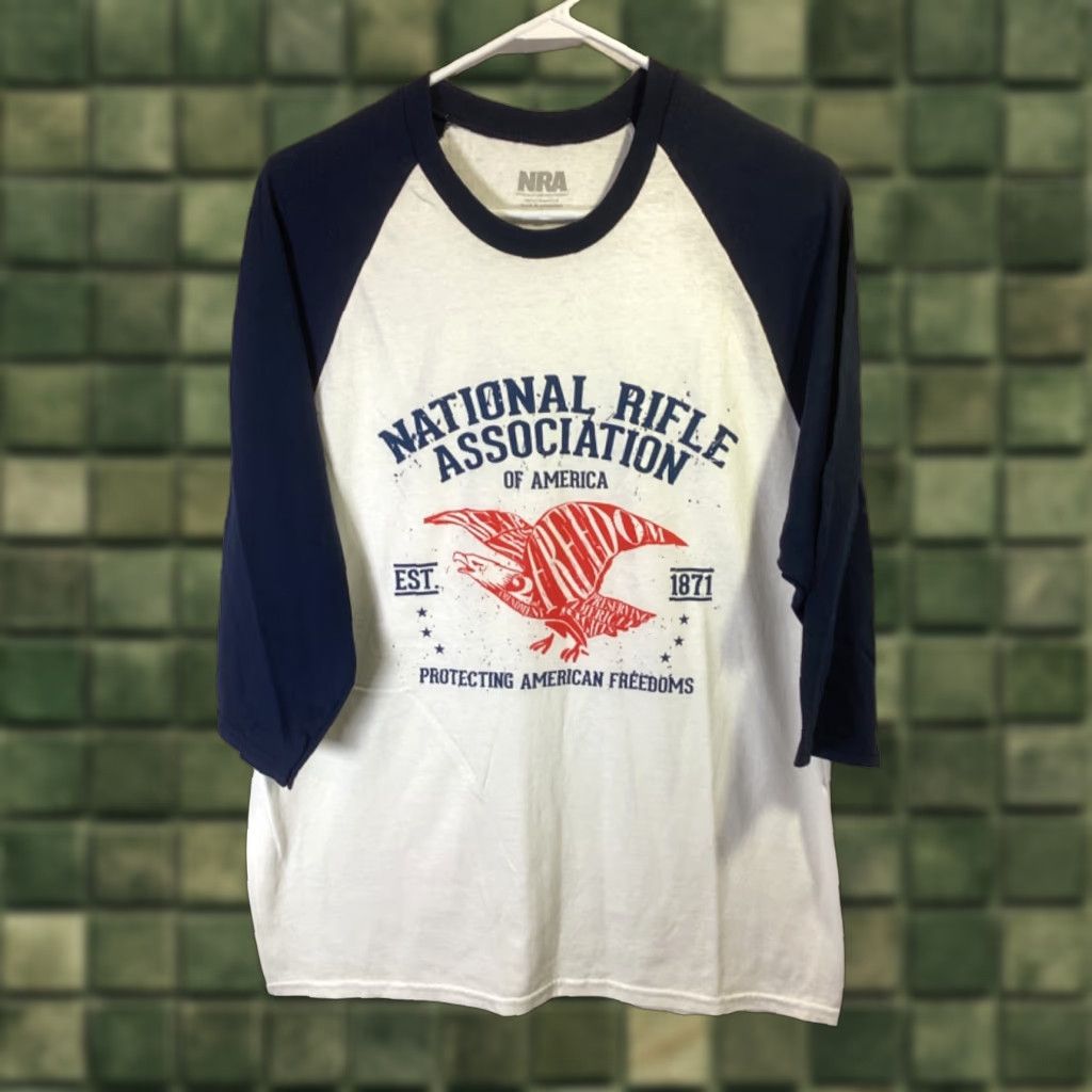 Vintage Nra T Shirt Shirt Men 3 4 Sleeve Multicolor Cotton Crew Neck Large White Blue Graphic Print