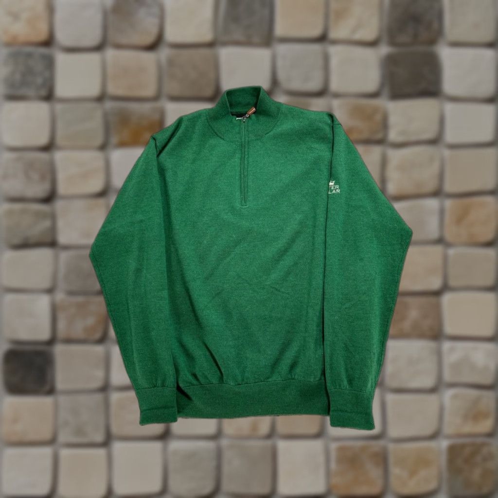 Millar Peter Millar Sweater Mens Pullover Mock Neck 1 2 Zip Logo Green Merino Wool Tight Knit