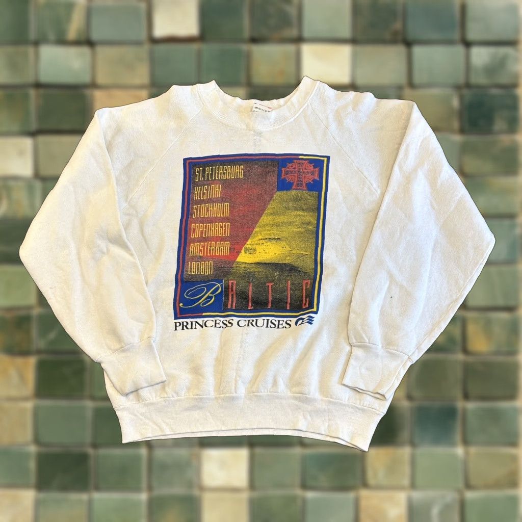 Fruit Of The Loom Vintage Fruit Of The Loom Princess Cruises Crewneck Sweatshirt M White Baltic Sea T-Shirts, Hoodie