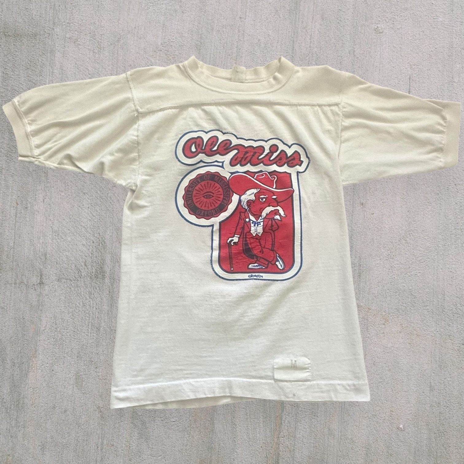 Other Ole Miss 70s White Tee Colonel Reb 1974