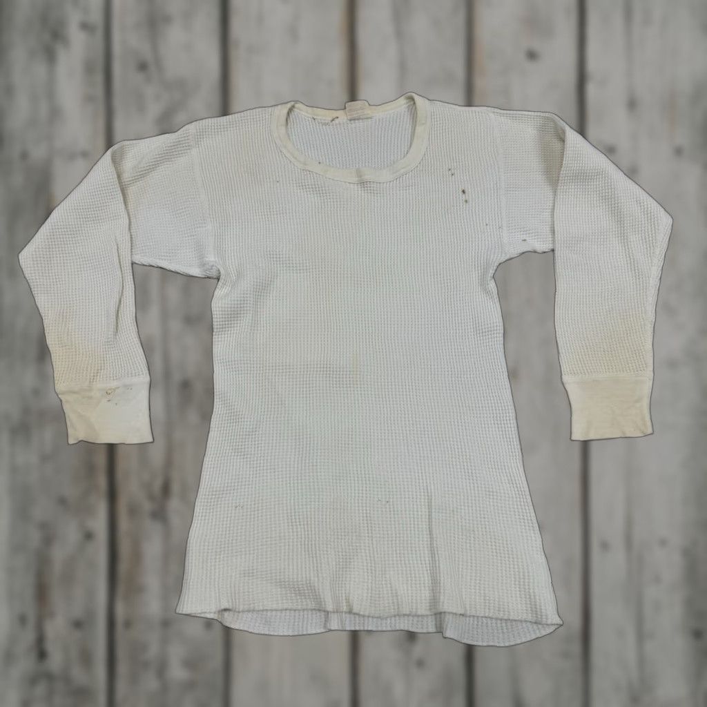 Vintage Sears Thermal Waffle Shirt Top Knit Cotton Grunge Men S Medium Ivory Long Sleeve 60s R