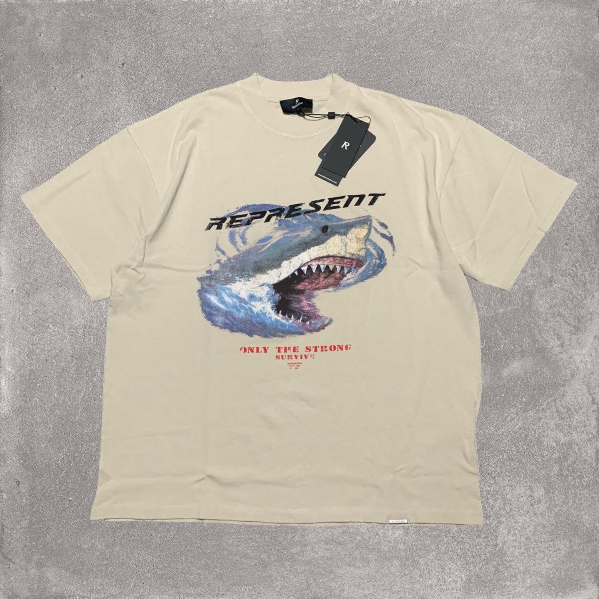 Clo Represent Large Only The Strong Survive Vintage White Tee Hoodie, Sweatshirt | FlexRushtees.com