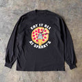 Vintage Pizza Pattern Black Vintage Cotton Long Sleeve Tee