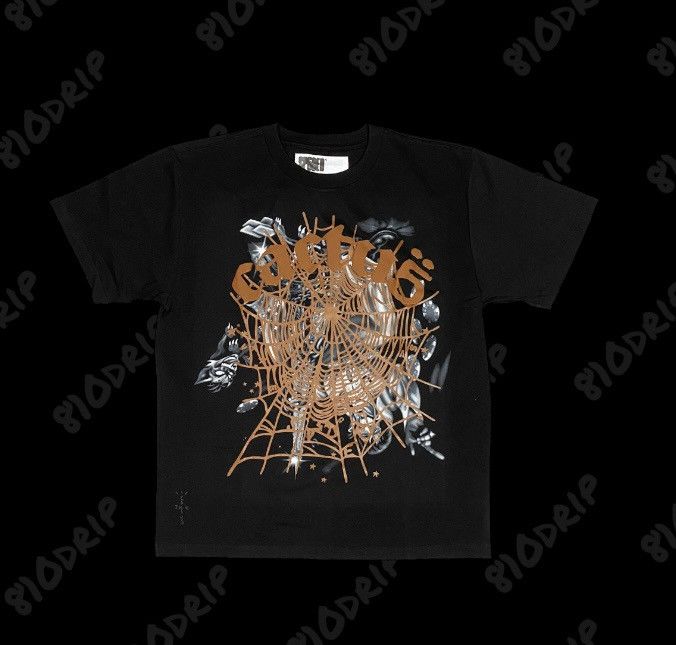 Sp5der X Travis Scott Travis Scott X Sp5der Airbrush Black Og Web Cactus Tee Xxl Hoodie, Sweatshirt | FlexRushtees.com