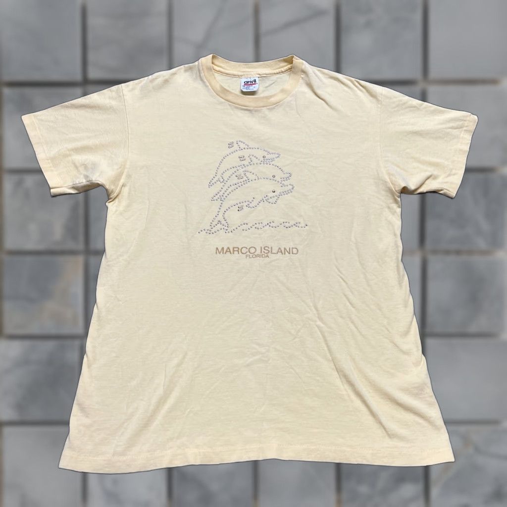 Vintage Anvil T Shirt Shirt Women Yellow 90s Beach Fun In The Sun Dolphins Short Sleeve Crew N