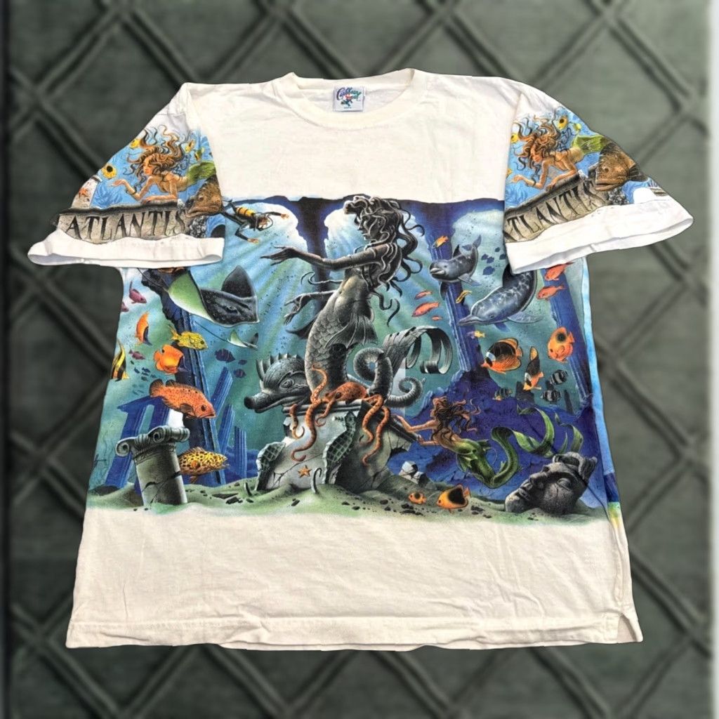 Vintage Vtg Caribbean Soul Wrap Around T Shirt Nature Ocean Fairy White Xl 1995 Mens