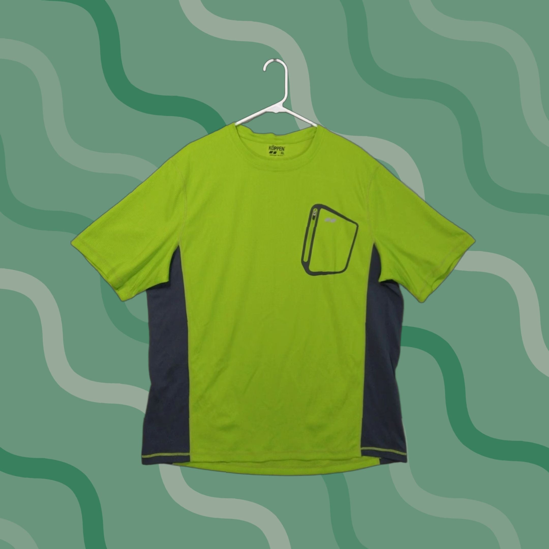 Vintage Koppen Shirt Mens Xl Green Hi Vis Performance Hiking Short Sleeve Pocket Crew Hoodie, Sweatshirt | FlexRushtees.com
