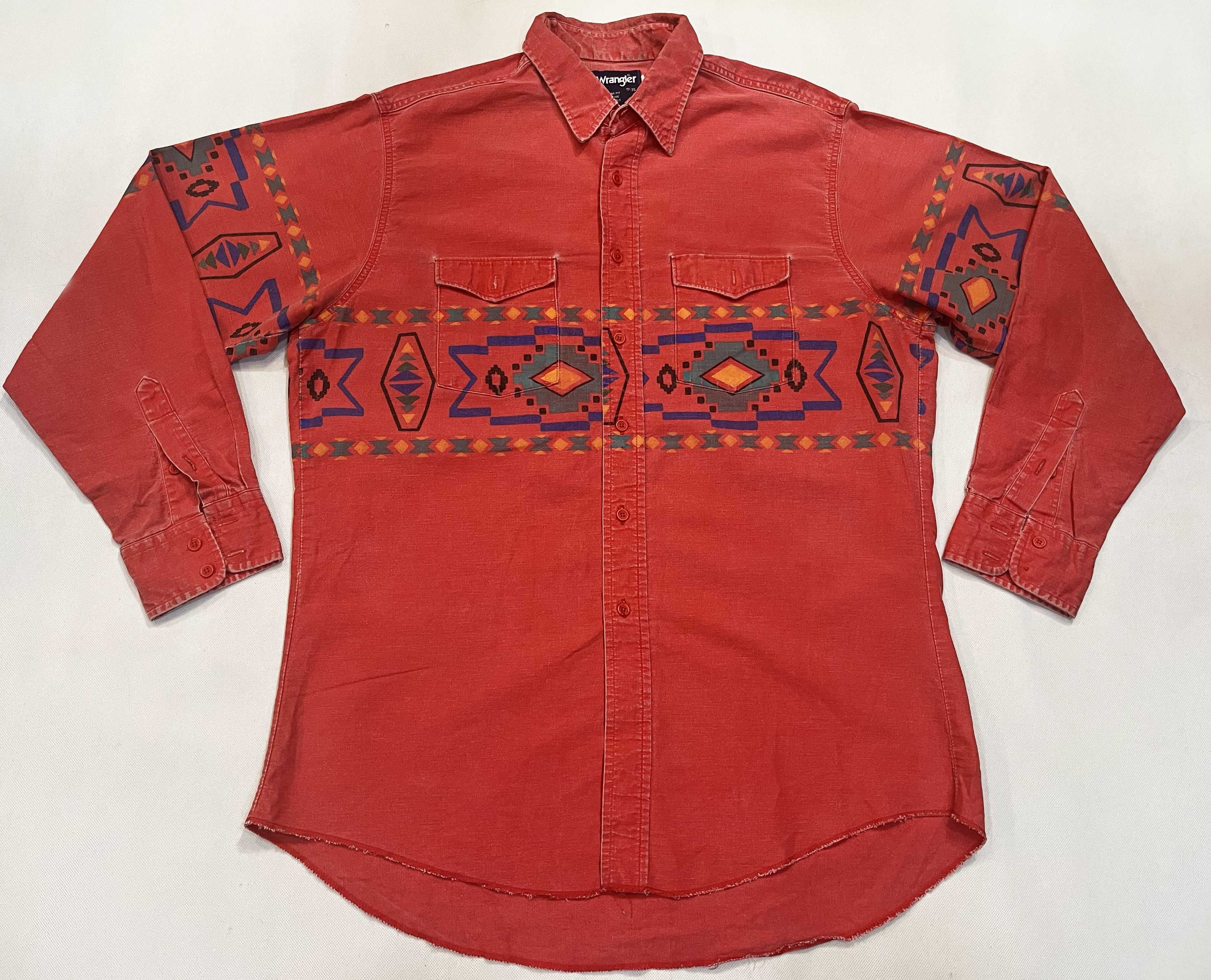 Vintage Wrangler Brushpopper Western Cowboy Aztec Shirt