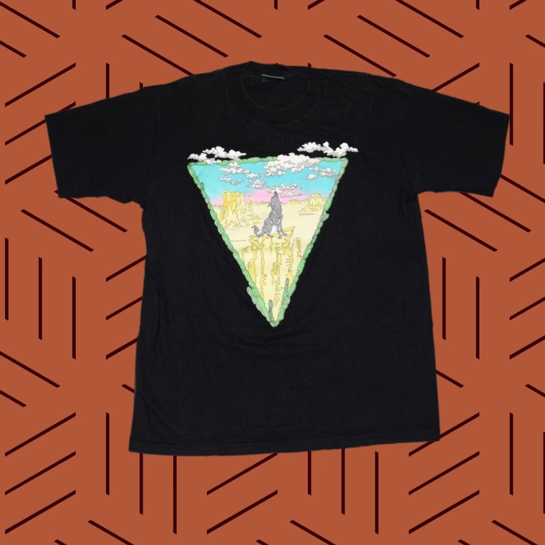 Vintage Vtg Worldware Psychedelic Shirt Mountains Black Mens L Unisex 1990s Graphic Tee Vintage Shir