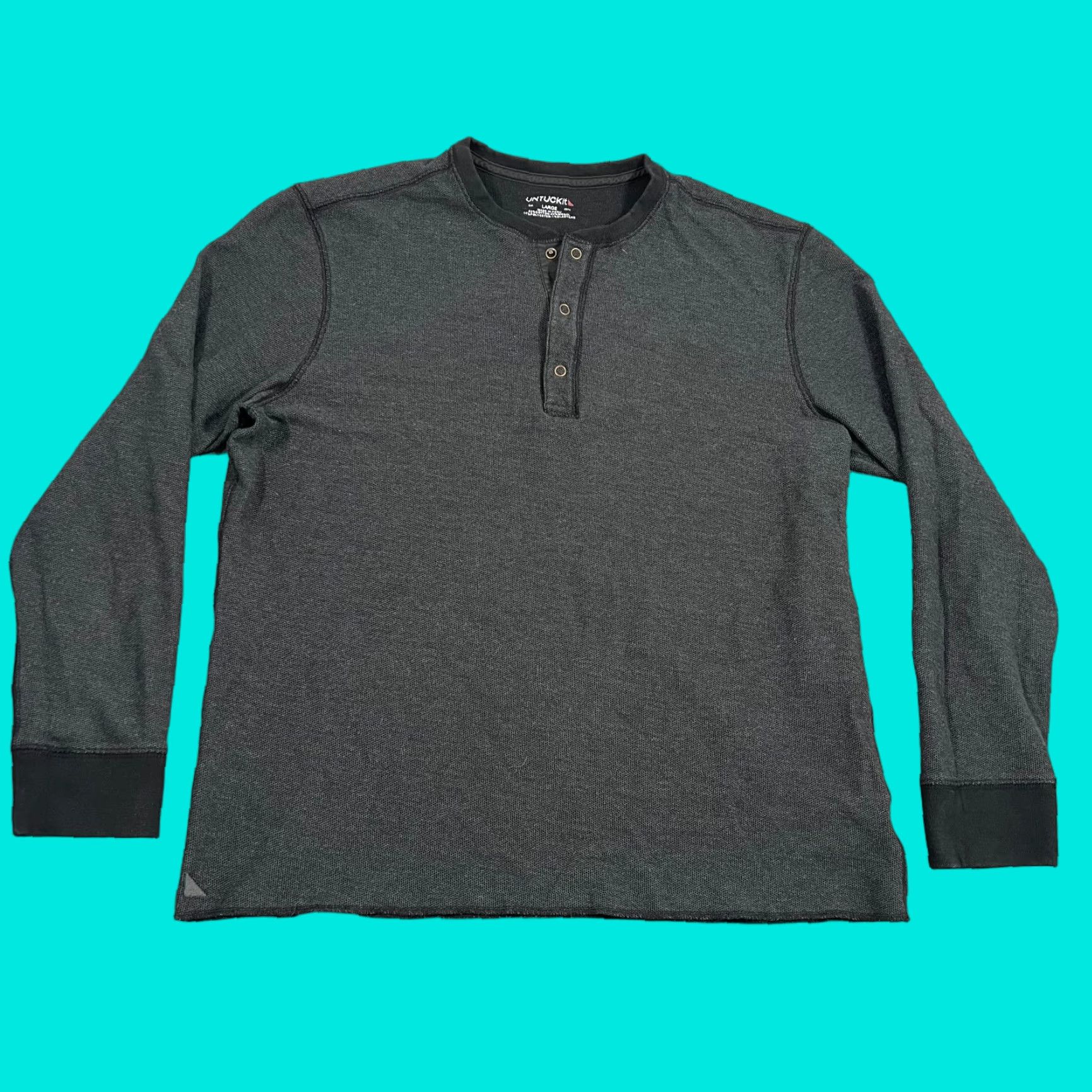 Untuckit Charcoal Gray Schrock Long Sleeve Thermal Henley Top Men Large T Shirt Henley Casu