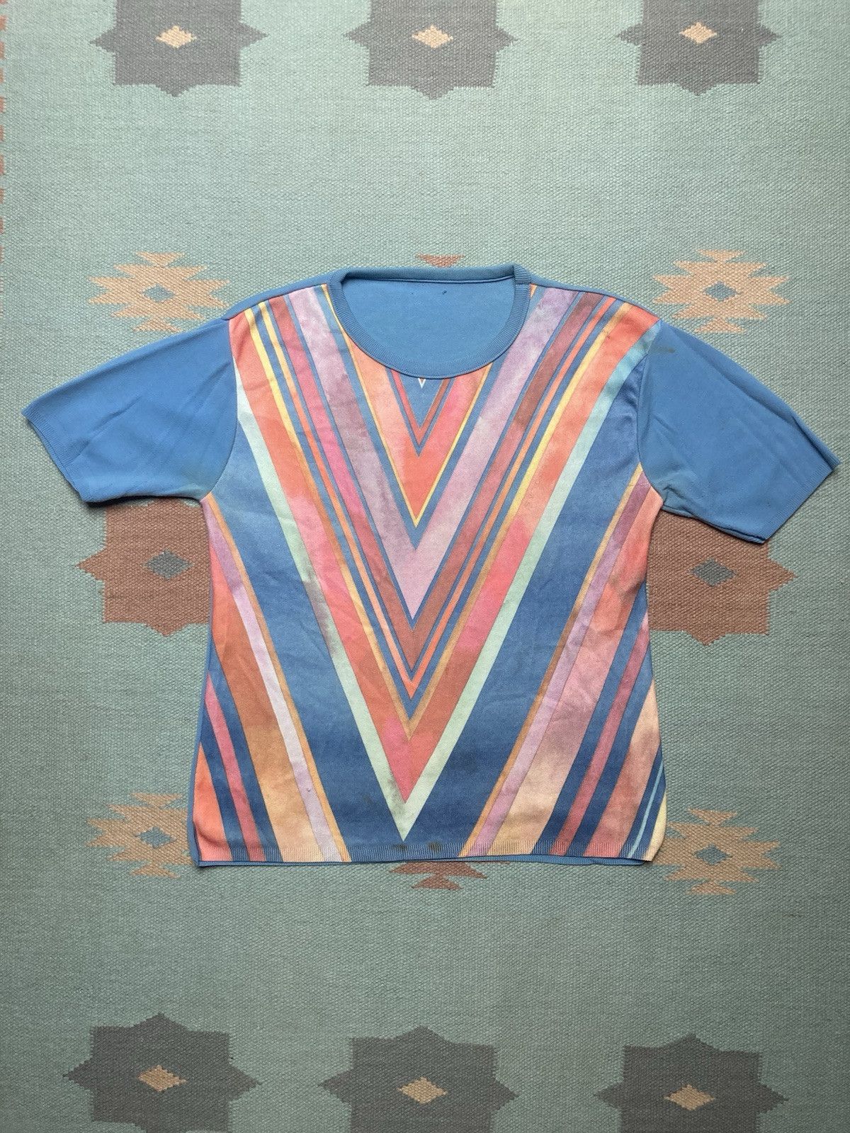 Vintage Vtg 70s T Shirt Psychedelic Abstract Soft Banlon Nylon M
