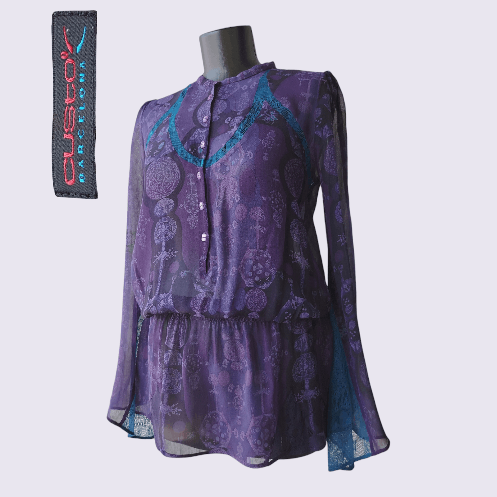 Custo Barcelona Blouse Long Sleeve Boho Chiffon Silk Vintage Y2k Size S