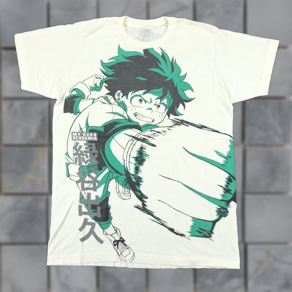 Vintage My Hero Academia Shirt Men S Medium White Izuku Midoriya Deku Graphic T Shirt Crew Neck Shor