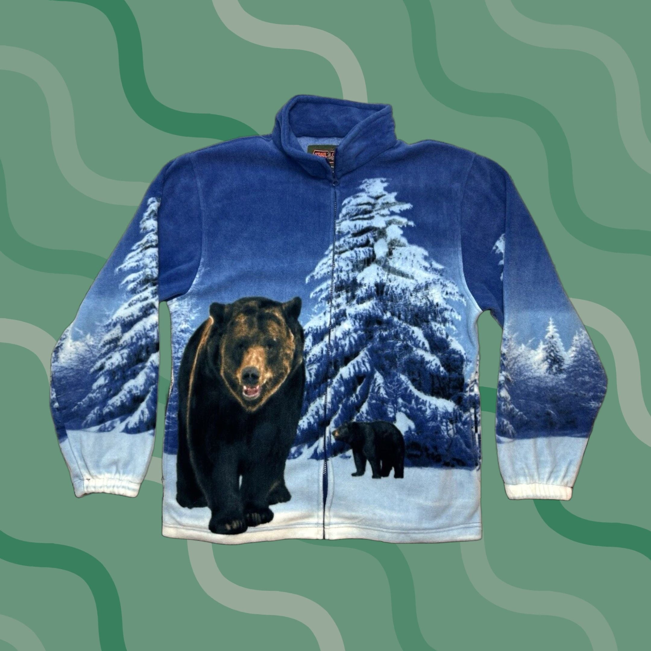 Vintage Trail Crest Vtg Black Bear All Over Print Aop Snow Winter Trail Crest Fleece Sweatshirt L Me