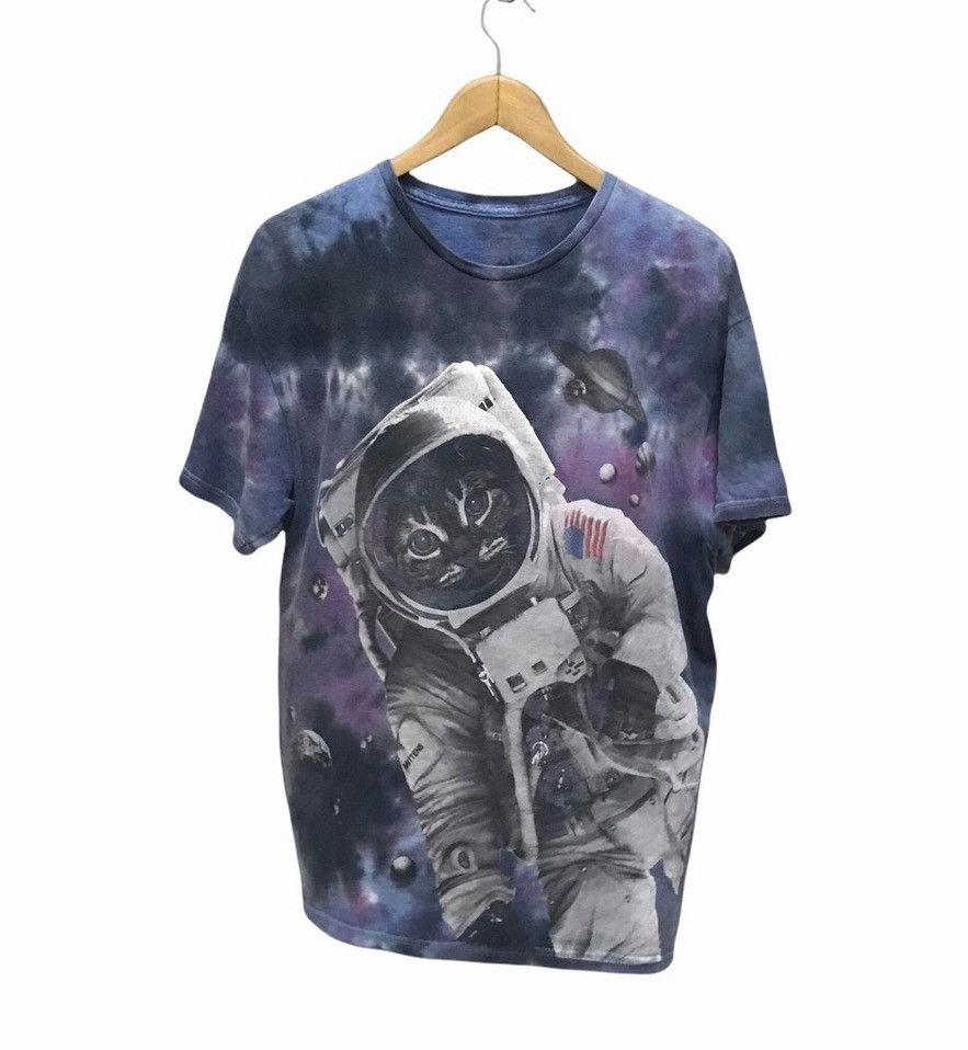 Vintage Y2k Tie Dye Cat Astronaut Mitten Off Cat Moon Talk