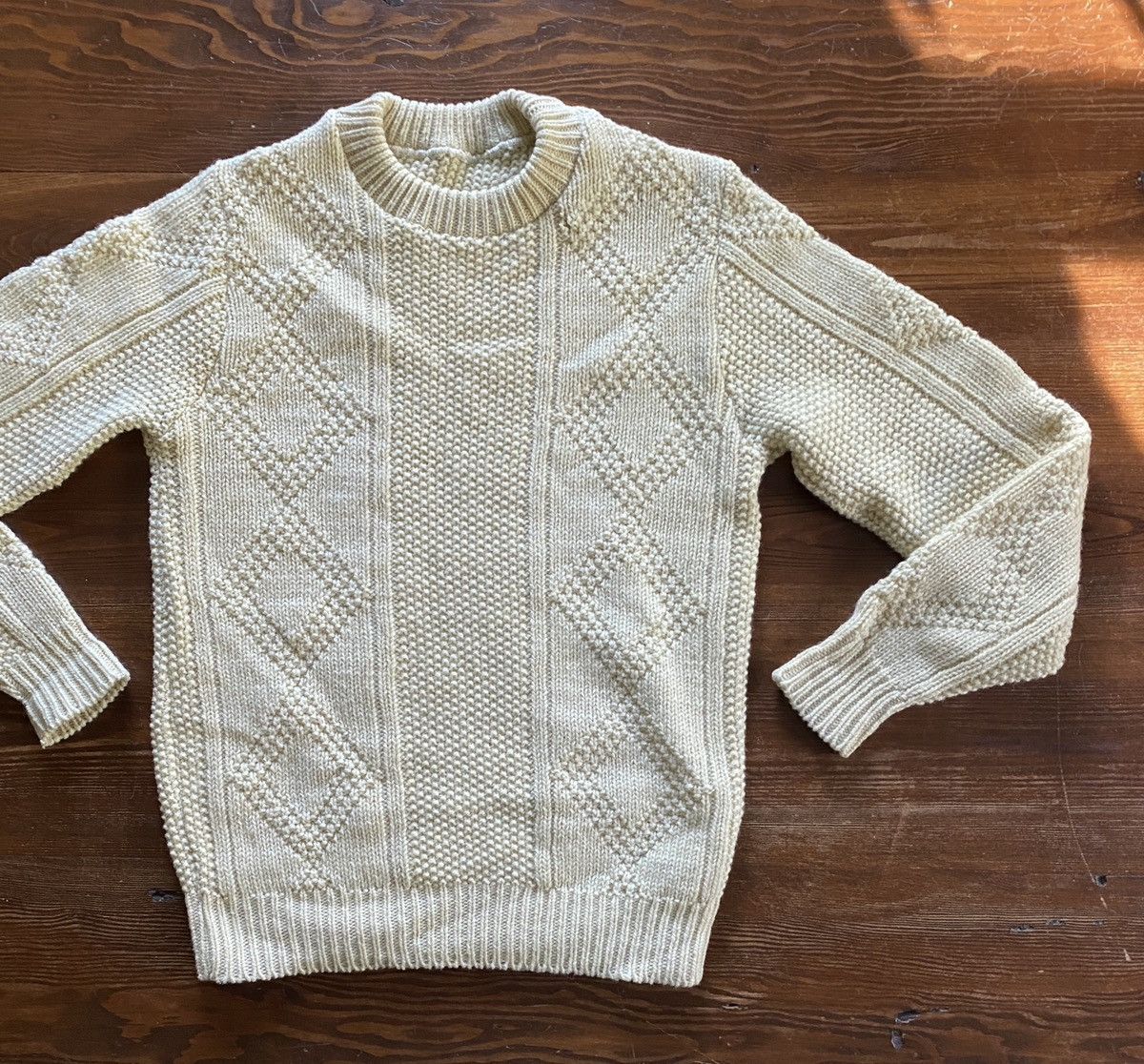 Vintage 60 S 70 S Cream Fisherman Knit Sweater
