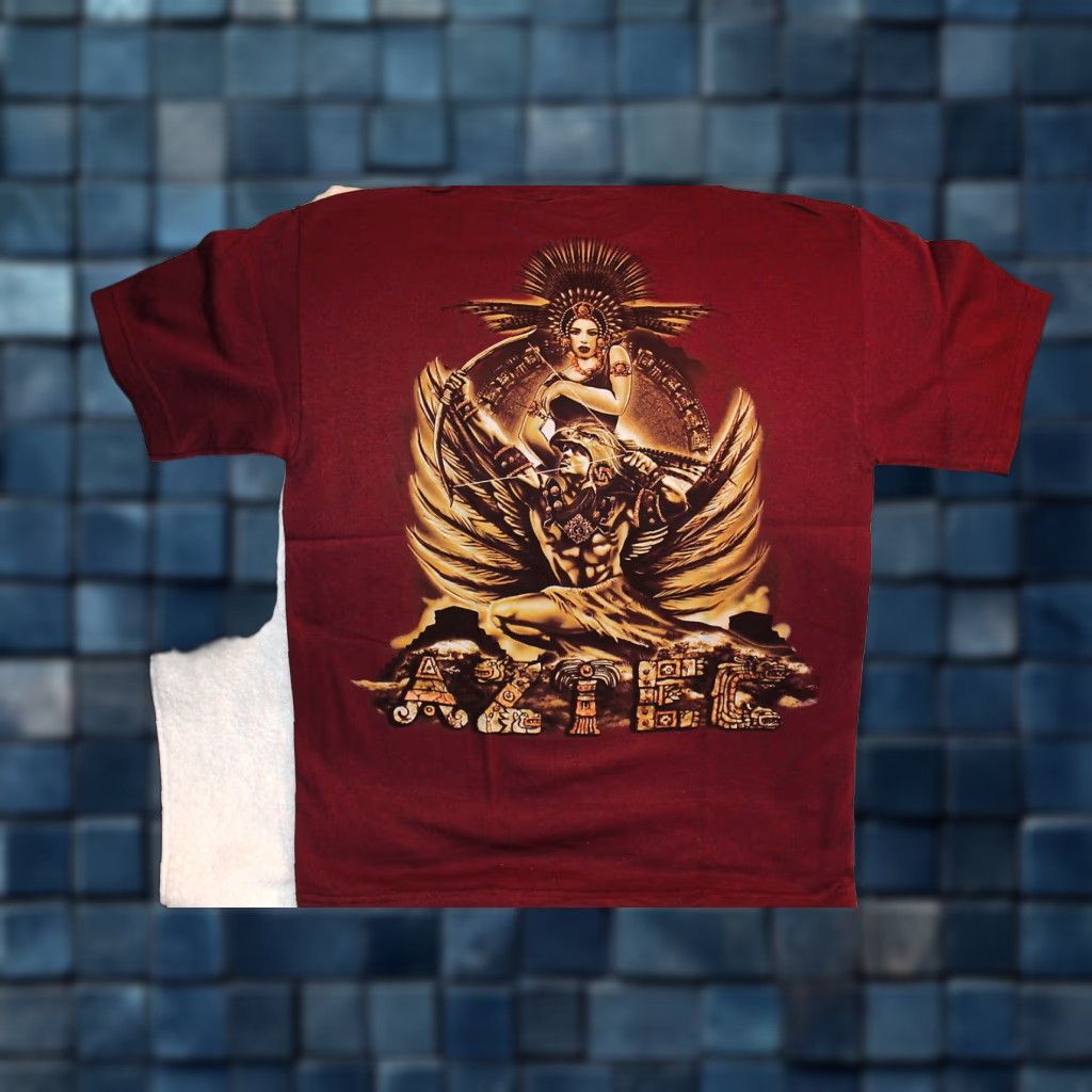 Vintage Aztec Warrior Princess T Shirt Men Medium Burgundy Graphic Tee Aztec Theme