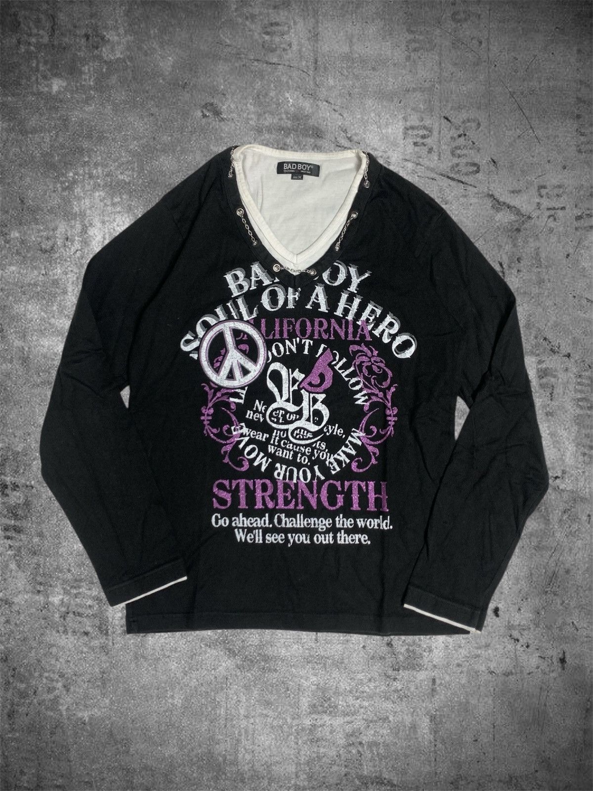 If Six Was Nine Vkei Japanese Archive Layered Metal Chain Poem Y2k Ls Tee