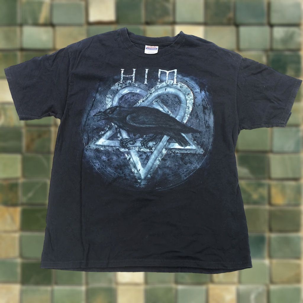 Hanes Vintage Rare Him Heartagram Raven Graphic Band T Shirt Y2k Gothic Rock Band Black L Mens T Shi