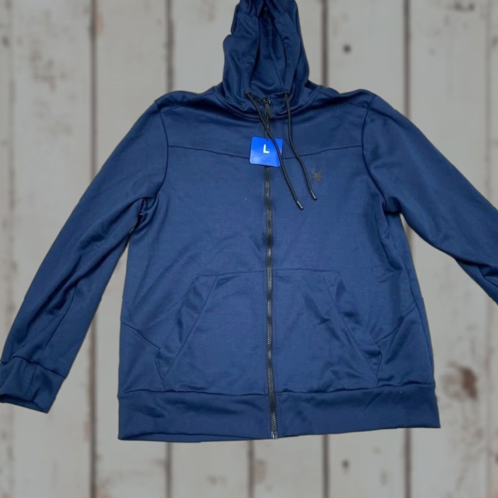 Spyder Hoodie Mens L Navy Full Zip Polyester Blend Kangaroo Pockets Solid Winter Fall Spring T-Shirts, Sweatshirt