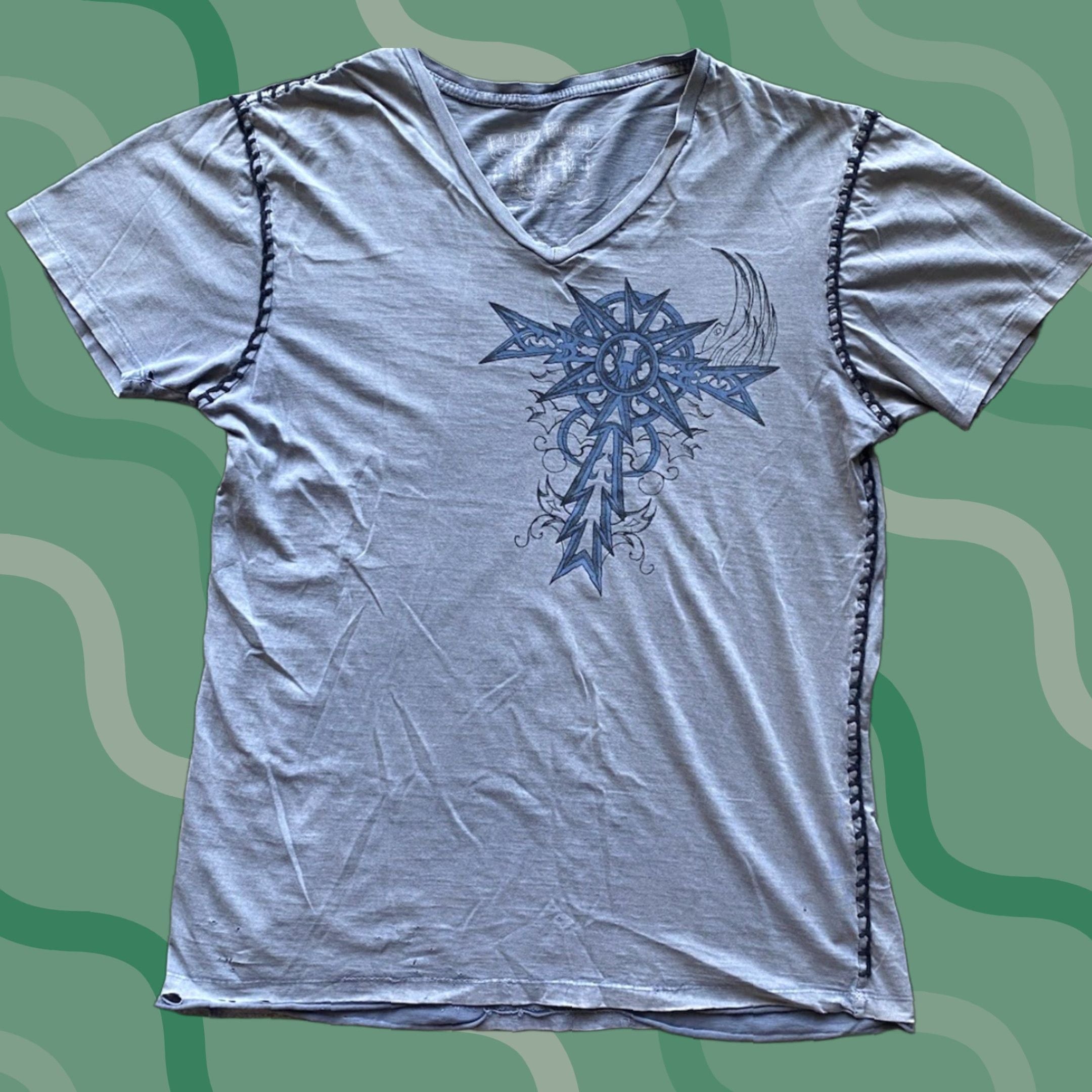 Vintage Eighty Eight T Shirt Men L Gray Tribal Cross Y2k Short Sleeve Regular Vintage