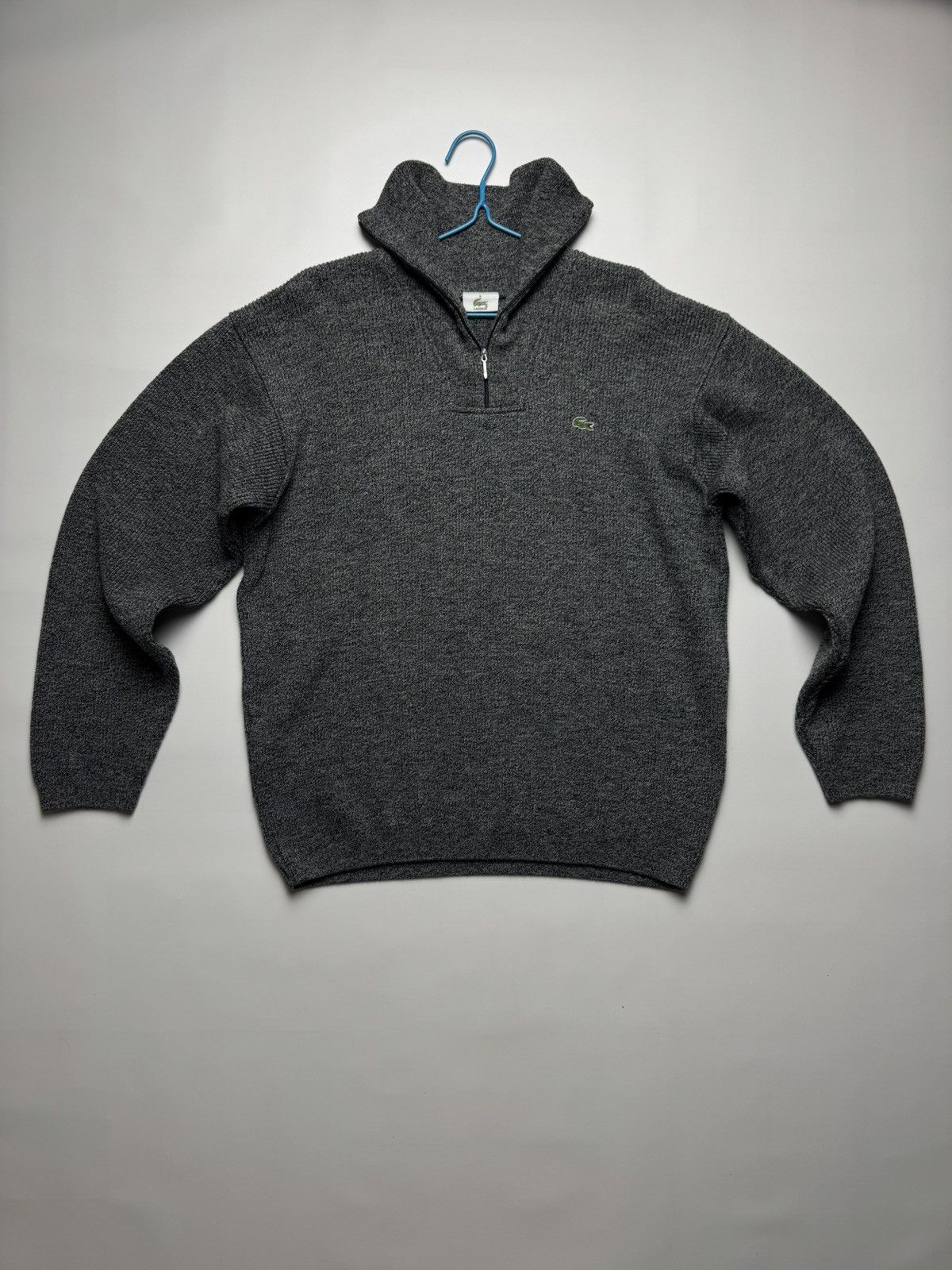 Lacoste Half Zip Wool Blend Sweater Grey Melange