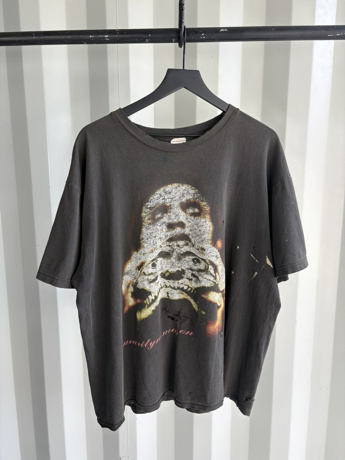 Band Tees Thrashed Marilyn Manson Distressed Sun Faded Erd Grunge Band Hoodie, Sweatshirt | FlexRushtees.com