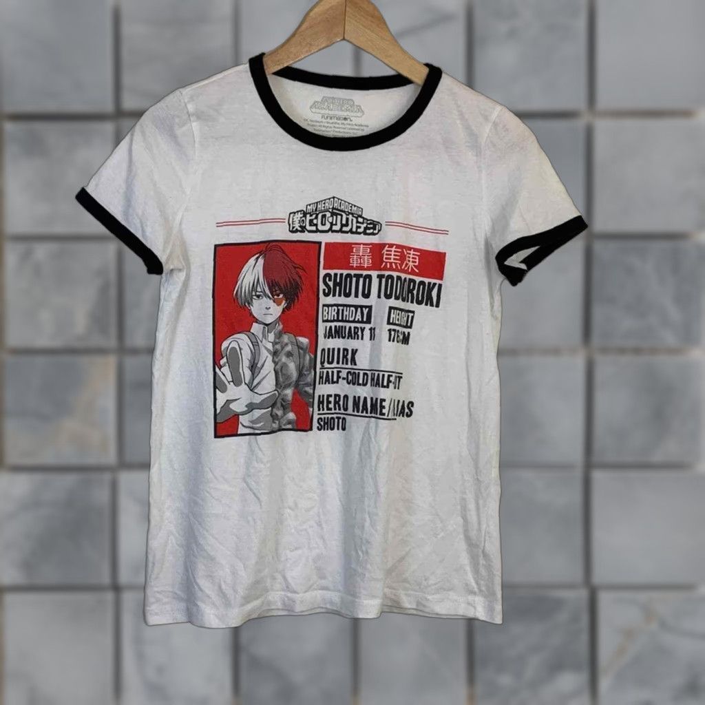 Vintage Funimation My Hero Academia Shoto Todoroki T Shirt S Women Crew Short Sleeve Cotton White Lo