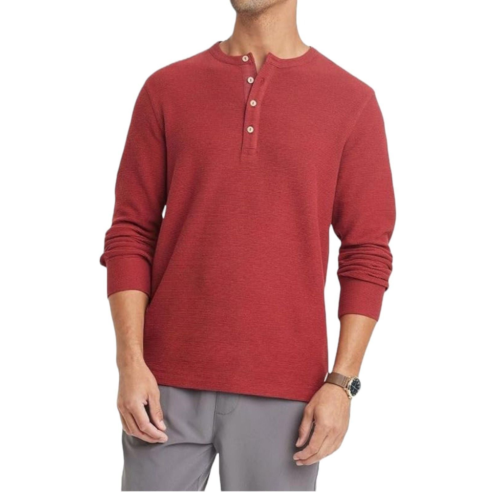 Other Goodfellow Men S Long Sleeve Henley T Shirt Red Xxl