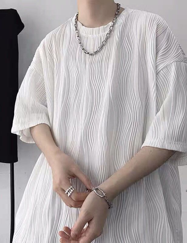 Other X Vintage Korean Fashion White Wave Pleats Top Tee Hoodie, Sweatshirt | FlexRushtees.com