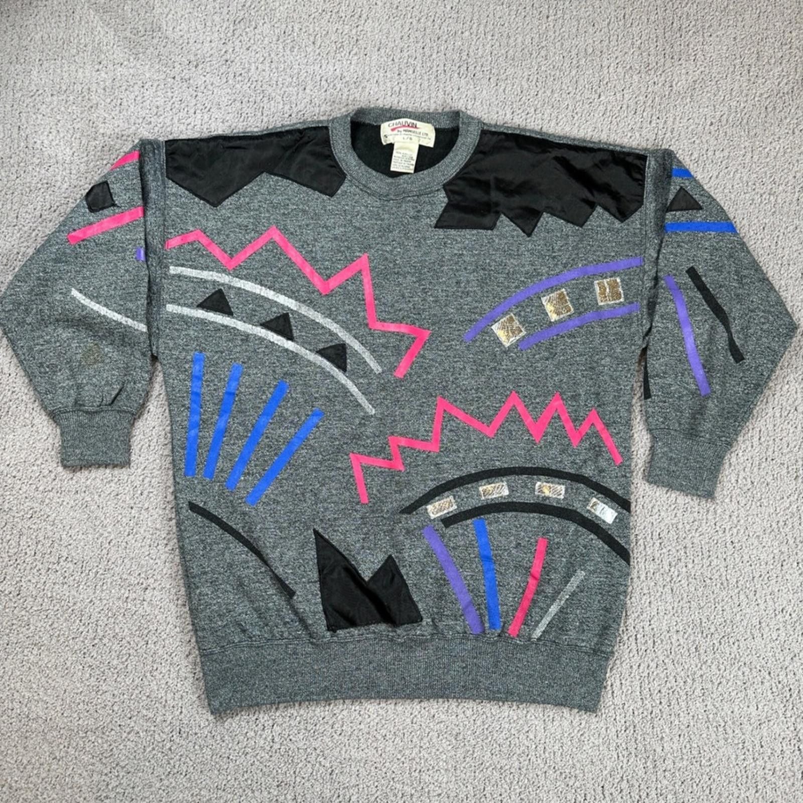 Other Vintage 80s 90s Abstract Graphic Sweatshirt Memphis Knit L T-Shirts, Hoodie | FlexRushtees.com