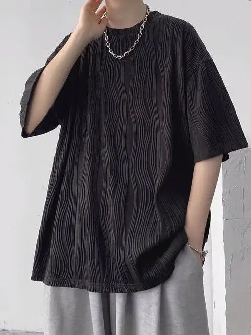 Mita Korean Fashion Black Wave Pleats Top Tee Hoodie, Sweatshirt | FlexRushtees.com